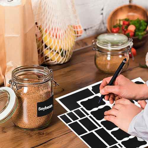 273 Pcs Labels for Jars, Waterproof Reusable Chalkboard Labels for Food Containers, Bottles, Blackboard Stickers with 1 Erasable Chalk Marker (Black)