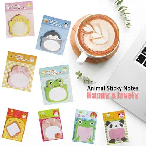 32 Pads Cute Sticky Notes, Animal Sticky Notes Self Adhesive Cartoon Notes Memo Pads Notes Page School Tab for School Office Supplies