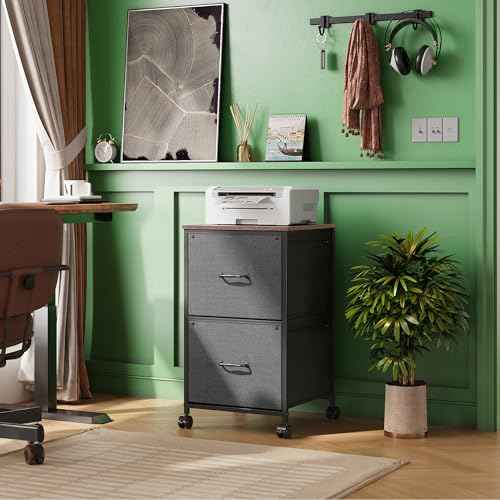 DEVAISE 2 Drawer Mobile File Cabinet, Rolling Printer Stand, Fabric Vertical Filing Cabinet fits A4 or Letter Size for Home Office, Rustic Brown