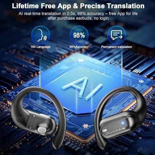 AI Translation Earbuds Real Time 164 Languages & Accents, Audifonos Traductores Ingl?s Espa?ol, IPX7 Waterproof & 10-Min Fast Charge, Bluetooth 5.4 Open-Ear Translator Earbuds for iOS/Android