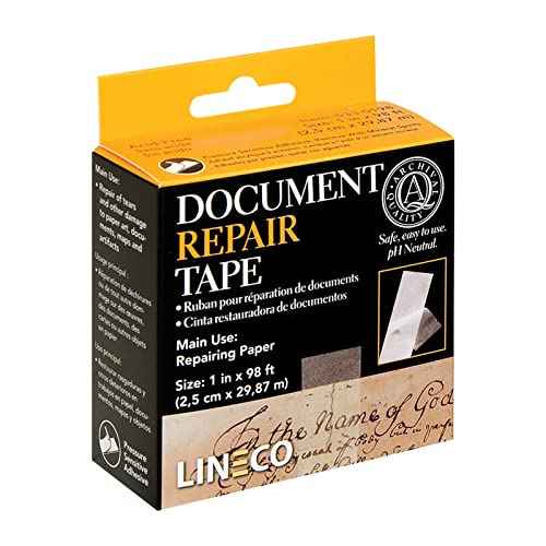 Lineco Archival Document Repair Tape, Repairs Paper Documents, Book Pages, Maps, Ephemera, Photos and Printed Artwork. Ideal for Family Archivist, Acid-Free Translucent Tape 1" x 98', Pack of 2