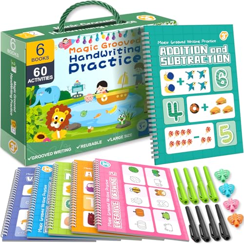 Loshuer 6-Pack Kids Reusable Grooved Writing Practice Books for Ages 3-8