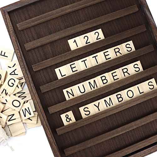 Stiles 23"x17" Tile Letter Board Sign Set, Wooden Message Board with 122 Letter Tiles and Numbers, Changeable Letterboard, Great Holiday & Christmas Gift for Friends and Family, Walnut