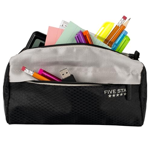 Five Star Black/Grey 8" x 4" 9-Pocket Zipper Pencil Pouch Organizer