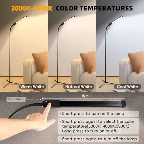 Floor Lamp, Bright Led Lash lamp for Eyelash Extensions, Dimmable Brightness and 3 Colors Lash Light, Adjustable Height and Gooseneck for Makeup Light lash Bed(Black)
