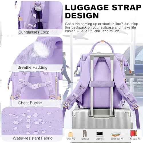 Lunch Backpack, 15.6 inch Laptop Backpack with Insulated Lunch Bag, Backpack Cooler for Women, Large Travel Backpack Lunch Box Compartment, Work Computer Backpack, Teacher College Book Bag, Purple