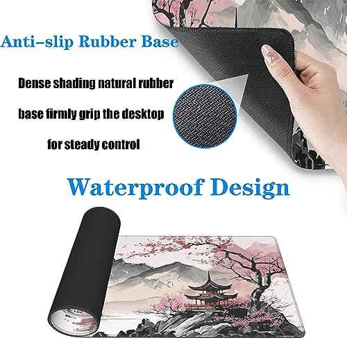 Watercolor Cherry Blossom Large Gaming Mouse Pad,Mouse Pad Gaming 31.5 x 11.8 in Mouse Mat Desk Pad,Large Desk Mat,Extended Keyboard Mousepad with Non-Slip Base and Stitched Edge for Desk Home Office