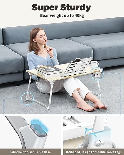 SAIJI Teak Folding Bed Desk for Laptop - Extra Large, Adjustable & Portable