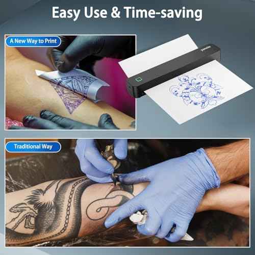 Tattoo Stencil Printer, Wireless Thermal Tattoo Printer with 10 Pcs Transfer Papers, Portable Tattoo Machine, Compatible with Android, iOS, Windows, MacOS, Support Mobile & PC (Metallic)