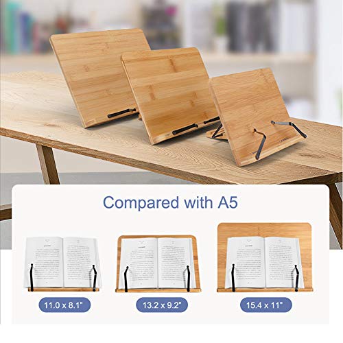 Wishacc Bamboo Book Stand 13.2 x 9.2 Inch Adjustable Foldable Cookbook & Tablet Holder