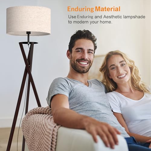 LEPOWER Tripod Floor Lamp, Mid Century Wood Floor Lamps for Living Room, Bedroom and Office, Flaxen Lamp Shade with E26 Lamp Base