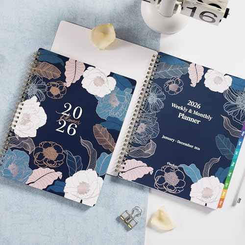 2026 Planner - Planner 2026, 9" x 11", Jan.2026 - Dec.2026, 2026 Planner Weekly and Monthly with Colorful Tabs, Strong Twin-wire, Back Pocket - Engraved Floral