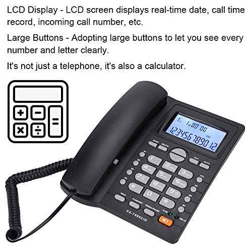 Corded Phone, Desktop Landline Telephone Wired Phone for Home Office Hotel Use, Speakerphone, Caller ID Display, Hands Calling (Black)