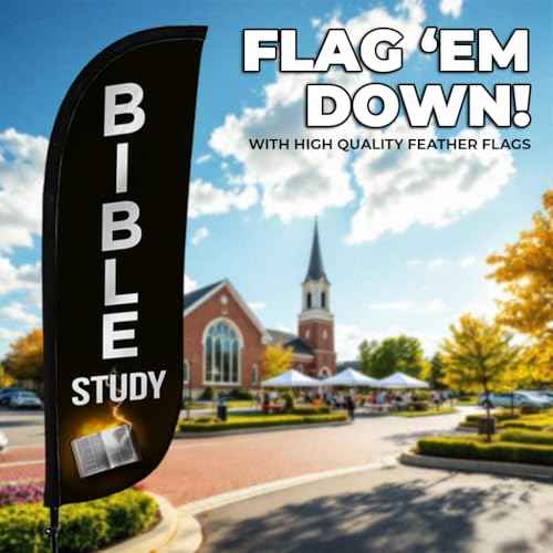 LookOurWay Feather Flag Pole Kit - 7 Feet Tall Advertising Banner with Fiberglass Pole Set and Ground Spike for Business Promotion - Church Flags - Bible Study Church