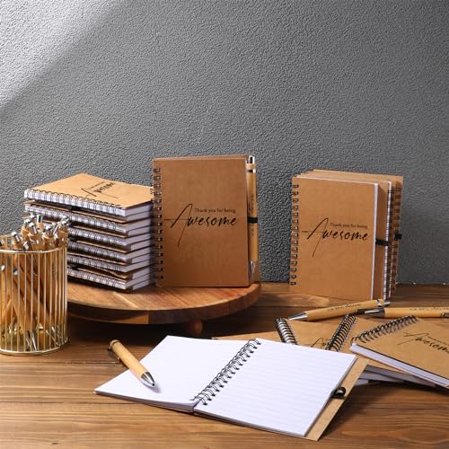 Honoson 80 Pcs/40 Set Spiral Notebook Bulk Employee Appreciation Gift 4x6 Inch Thank You for Being Awesome Inspirational Journal with Bamboo Pen for Staff Christmas Coworker