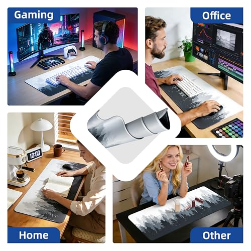Galdas Tree Forest Pattern XXL Gaming Mouse Pad - Large Extended Desk Mat with Non-Slip Rubber Base, Stitched Edges, Thin Design