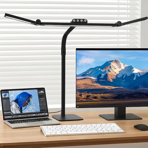 LED Desk Lamp for Home Office with Base, 28.2 Inches Adjustable Neck Swing Arm Super Bright Desk Light, Dimmable Architect Table lamp for Desktop Computer Light Bar, Reading, Study, Workbench