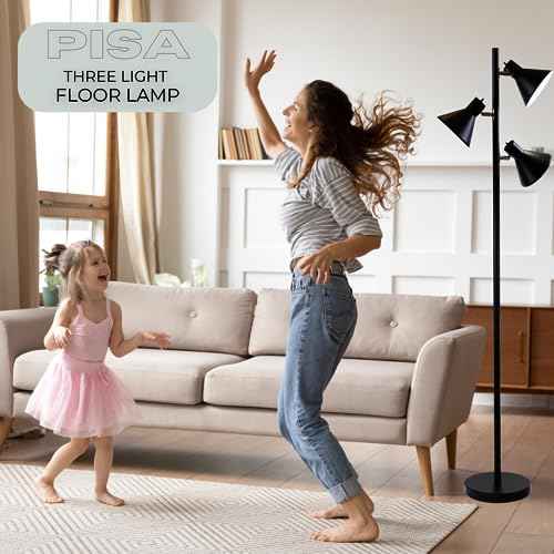 LIGHTACCENTS Black Tree Floor Lamp with 3 Adjustable Lights ? Modern Standing Lamp, Adjustable Black Lamp Shades, Pole Light for Living Room, Bedroom, and Office