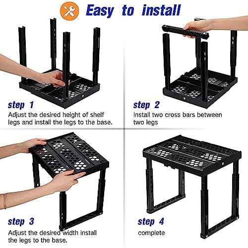 Locker Organizer Shelf£¬ Adjustable Width and Height, Stackable, Ideal Locker Shelf for School, Office, Gym Lockers, or Even Kitchen Cabinets & Under Sink Organization (Black)