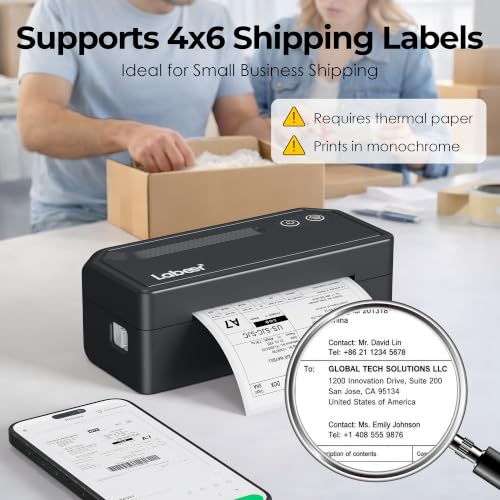 Labeer Bluetooth Thermal Shipping Label Printer Black Wireless 4x6