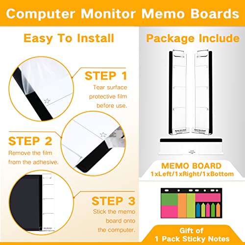 OSPNIEEK Set of 3 Acrylic Monitor Memo Boards for Computer - Left, Right & Bottom with Sticky Notes & Phone Holder