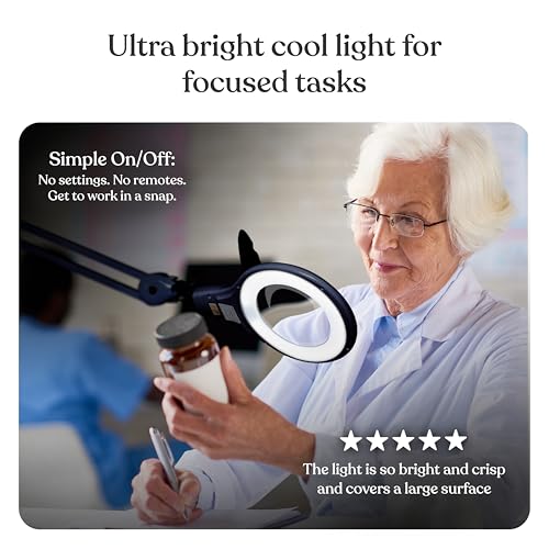 Brightech LightView PRO Magnifying Desk Lamp, 2.25x Light Magnifier, Adjustable Magnifying Glass with Light for Crafts, Reading, Close Work - Black