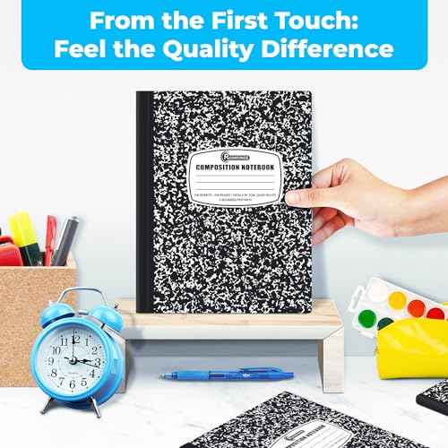 Rosmonde Graph Paper Composition Notebook, 5 Pack, 200 Pages (100 Sheets), Quad Ruled Composition Notebook, Graph Notebooks, 4x4 Grid Composition Notebook, Black Marble, Sewn Hard Cover, 9-3/4 x 7-1/2