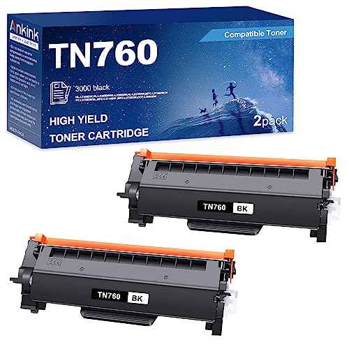 Ankink TN760 TN730 Compatible Toner Cartridge (Black,2 Pack) Replacement for Brother TN-760 730 to Use with HL-L2350DW HL-L2395DW HL-L2390DW HL-L2370DW MFC-L2750DW MFC-L2710DW MFC-L2730DW DCP-L2550DW