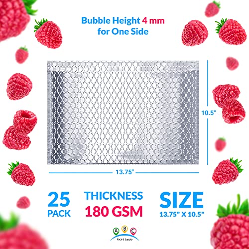 ABC PACK & SUPPLY Thermal Bubble Mailer, 13.75 x 10.5 Inches. Pack of 25 Metallic Bubble Mailers. Foil Insulated Mailers for Cold Shipping. Padded Envelopes Waterproof. Cold Insulated Shipping Bags
