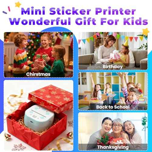 Mini Sticker Printer PrintPods, Portable Bluetooth Sticker Maker Machine with 3 Rolls Paper, D21 Thermal Inkless Photo Printer, Impresora Port?til for Phone DIY Photos Study Notes Journal Kids Gift