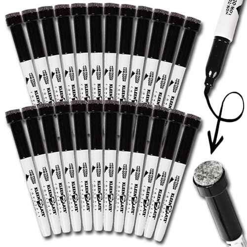 KleenSlate Dry Erase Marker with Eraser, Black, Pack of 24 - 1281861