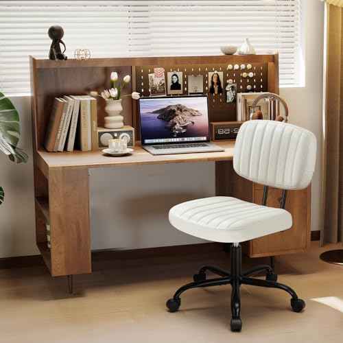 DUMOS Small Armless Home Desk Executive Chair with Low Back Lumbar Support, Height Adjustable PU Leather Computer Office Chair with 360¡Æ Swivel Wheels for Kids and Adults, White