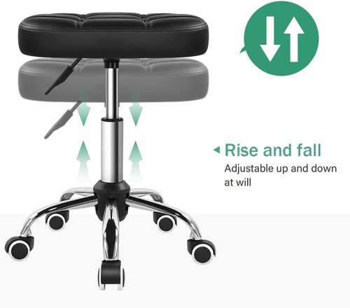 FURWOO Adjustable Oval Rolling Stool - Height Adjustable Massage Chair with Wheels | Black
