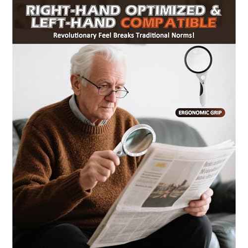 Rechargeable Magnifying Glass with Light - Recant 10X 20X 45X Illuminated Magnifier Handheld Lighted Magnifying Glasses with 18LED Cold & Warm Light 3 Modes for Seniors Reading Close Work