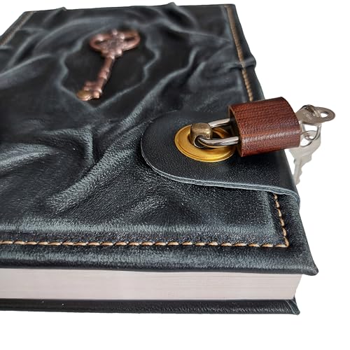 Antique Key Handmade Leather Journal with Lock 100% Genuine Leather Diary Acid-Free Chamois Paper 384 Pages, 9 x 6.7 inches Antique Padlock Journal for Writing Diary With Lock