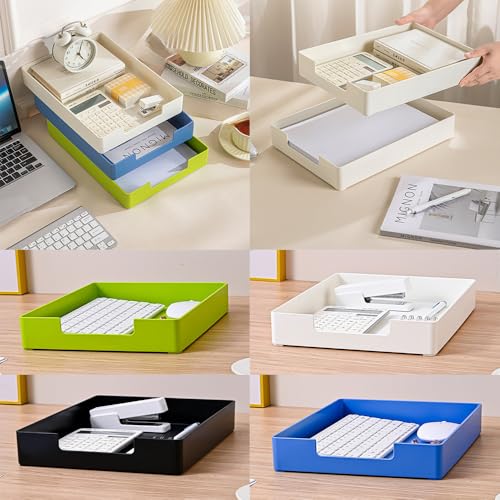 RHONZHAO Letter-Size Black Desk Drawer Organizer for A4 Paper, Stackable Office Tray