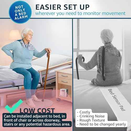 Bed Alarm Caregiver Pager with 2 Wireless Motion Sensors Alarm Indoor Fall Prevention for Elderly Monitoring Seniors Dementia Patients Seniors Home Door Chime