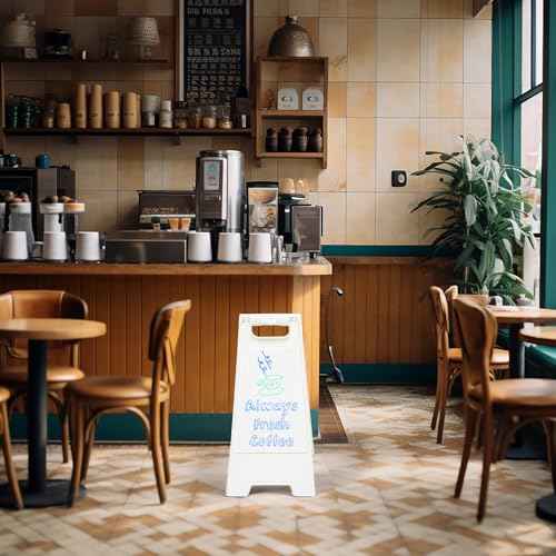 2 Pack a Frame Sandwich Board Sign with Dry Erase Surface Double Sided Sidewalk Sign Chalkboard Easel Heavy Duty Plastic Dry Erase Poster Board for Outdoor Restaurant Cafe Menu (White)