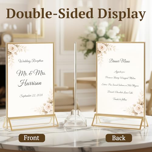 EHWINE 12 Pack Gold Acrylic Sign Holders 4x6 Inch Double Sided Tabletop Stands