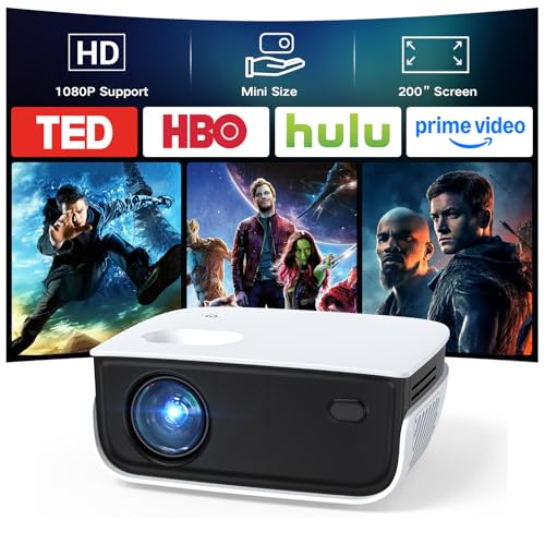 NICPOW Mini Portable 1080P Outdoor Movie Projector Black & White