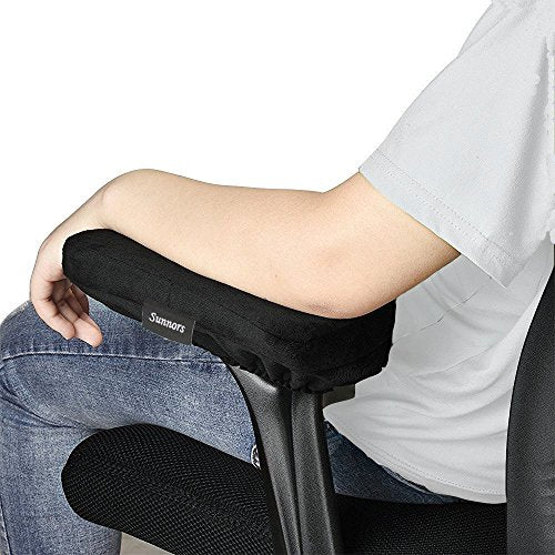 Sunnors Chair Armrest Pads – Memory Foam Elbow Pillow, Black PU (Set of 2) for 6-11 inch Armrests