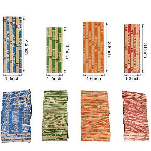 L LIKED Coin Roll Wrappers, 100 Count, Assorted Denominations for Pennies, Nickels, Dimes and Quarters