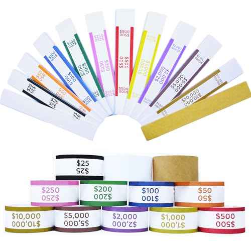 600pcs Money Bands for Cash - Self-Adhesive Money Wrappers for Bills, Currency Straps in 12 ABA Standard Colors, Ideal for Banks, Restaurants and Businesses (50 per Band)