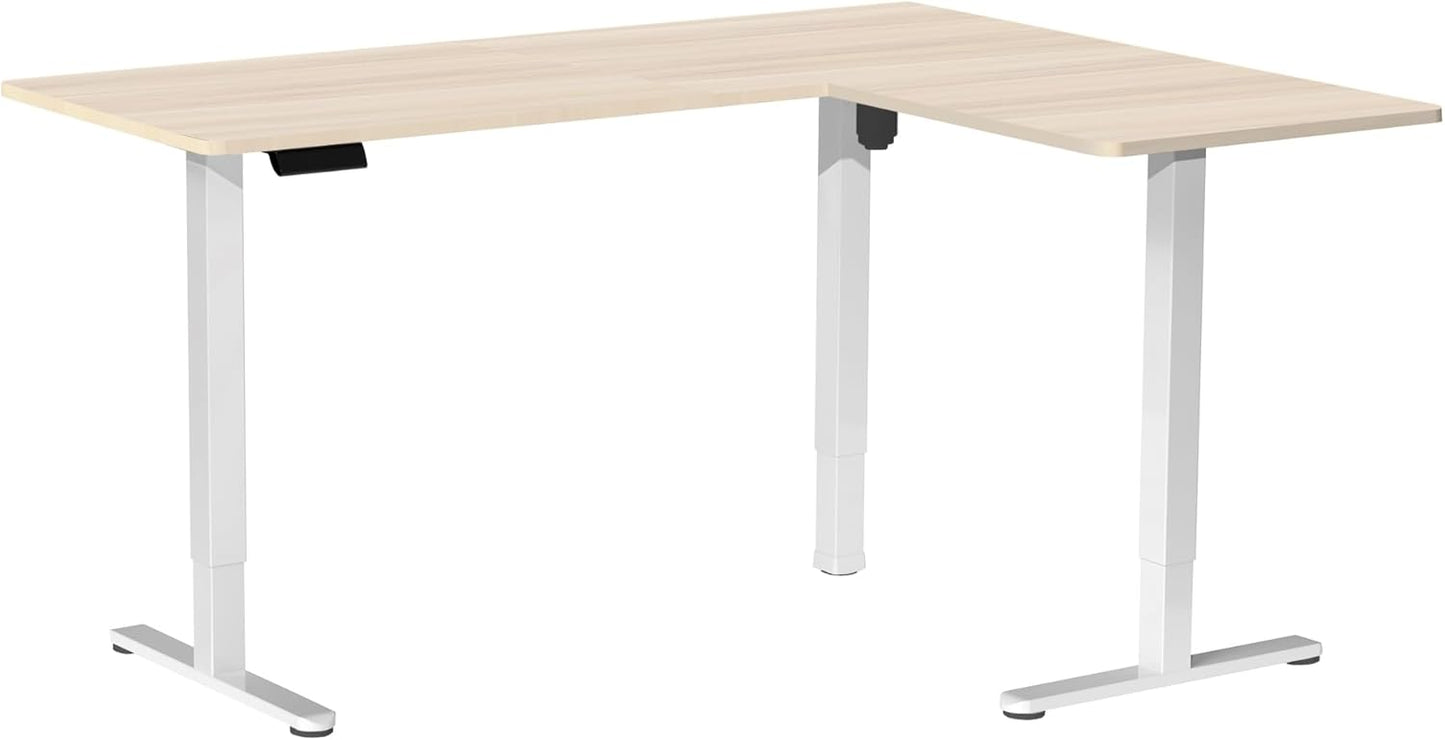 VIVO L-Shaped Standing Desk - 63 x 55 Inch Electric Height Adjustable Workstation | Light Wood Top & White Frame