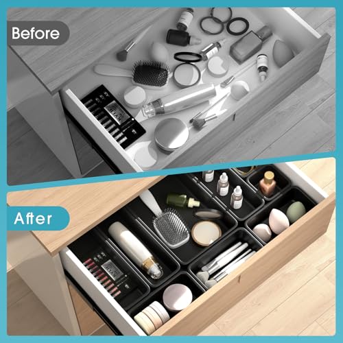 StoreHappily Black 10 Pack Drawer Organizer Set - Multi-Size Plastic Storage Bins for Kitchen, Bathroom, Office, Jewelry & Vanity