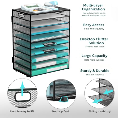 10-Tier Metal Desk Organizer with Handles, Office & Home Storage Rack