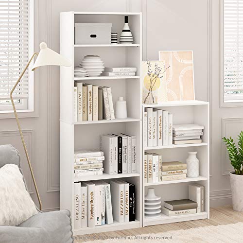 Furinno Jaya White 3-Tier Adjustable Bookcase Shelf - Space Saving Storage