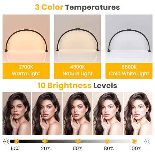 LASTAR Half Moon Light for Nail Desk, 29.9 Inch Foldable Nail Lamp for Desk with Phone Holder, Remote Control/3 Color Temperature/10 Brightness Nail Table Lamp, Black, DL028