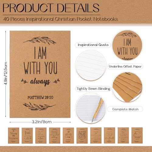 Seajan 40 Sets Christian Gifts Bulk, Bible Verse Notebooks, Christmas Pens with Wooden Keychains, Appreciation Gifts, for Halloween Medical Assistant Pastor Church Employee Coworker