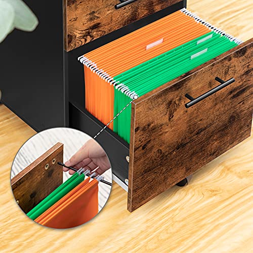 HOOBRO 3-Drawer File Cabinet - Under-Desk Wood Office Storage, A4/Letter, Rustic Brown & Black BF02WJ01G1
